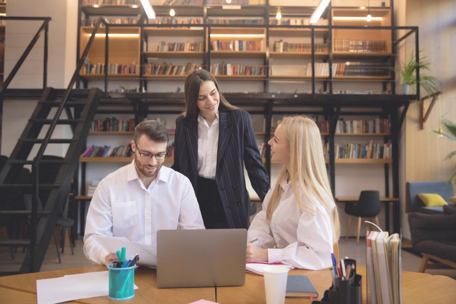Modern office environment with financial technology systems